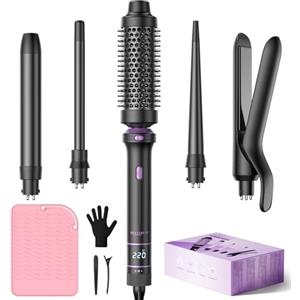 BESTOPE PRO Ferro arricciacapelli, set di ferro arricciacapelli 5 in 1 con piastra, spazzola termica, 3 ferri arricciacapelli in ceramica, 13 temperature, Nero