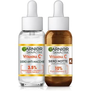 L'Oreal Paris Garnier Routine Completa Vitamina C, Kit con Siero Anti-Macchie e Siero Notte Uniformante, Per Pelli Spente e con Macchie, Effetto Rigenerante, Per una Pelle Morbida e Luminosa