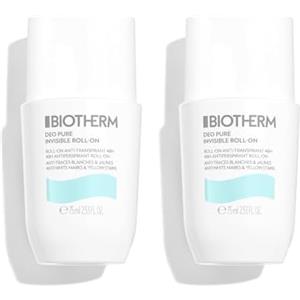 BIOTHERM, Deo Pure Invisible Roll-On, Deodorante Roll-On Antitraspirante, Efficace fino a 48H, Anti Macchie Bianche e Gialle sui Vestiti, 75ml (Confezione da 2)