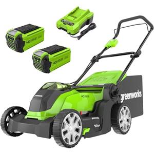 Greenworks 40V Tagliaerba a Batteria per Prati Fino a 500m², Ampiezza di Taglio 41cm, Sacca da 50L CON Due Batterie 40V 2Ah e 1 Caricabatterie, Garanzia 3 Anni-G40LM41K2X