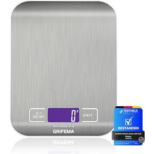 GRIFEMA GA2002 Bilancia da Cucina Smart Digitale con Funzione Tare,5kg/11 lbs Professionale Alta Precision Bilancia Elettronica per la Casa e la Cucina (Batteries Incluse) [Exclusiva Amazon]