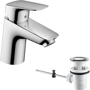 hansgrohe Logis - Rubinetto per lavabo con scarico a tirante, Miscelatore lavabo risparmio idrico (EcoSmart) con altezza bocca 67 mm, cromo, 71070000