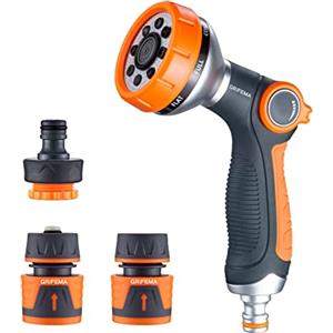 GRIFEMA GE1303-1 Set di 8 testine regolabili, pistola a spruzzo per tubo ad alta pressione con controllo del pollice, irrigazione auto, lavaggio di animali domestici, doccia