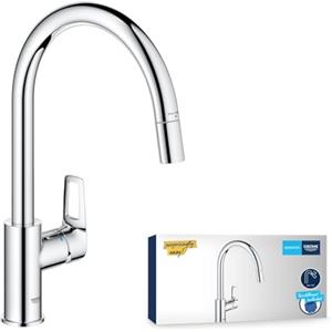 GROHE StartLoop - Rubinetto da cucina con beccuccio alto rimovibile, forma C, girevole a 360°, installazione QuickFix, limitatore di flusso ecologico, cromato, 305560000