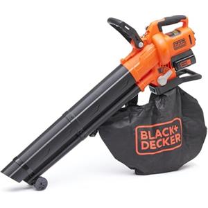 BLACK+DECKER Cordless 36v Soffiatore, aspiratore e trituratore per foglie, con sacco di raccolta da 45 litri e batteria al litio da 2,5 Ah, BCBLV3625L1-QW