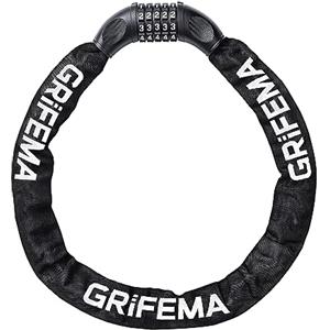 GRIFEMA GAK1201-9 Lucchetto antifurto per bicicletta, lucchetto a catena con combinazione a 5 cifre per biciclette, motociclette, scooter, 90 cm, nero