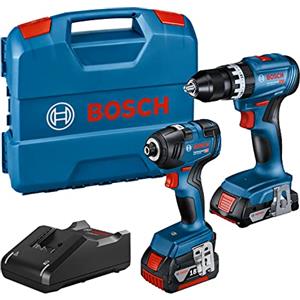 Bosch Professional 18V System Combo Kit: trapano-avvitatore con perc. GDR 18V-200 + avvit.a massa battente GSB 18V-45 (incl. batt. 2.0Ah,batt.4.0Ah,caricab.GAL 18V-40, L-Case) - Amazon Exclusive Set