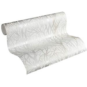 A.S. Création Carta Da Parati Foresta New Life Carta da parati tessuto non tessuto 10.05 m x 0.53 m Bianco Argento Prodotto in Germania 300941 30094-1