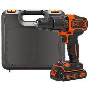 BLACK+DECKER Trapano a percussione a batteria da 18V, batteria da 1,5Ah, caricatore da 400mA, custodia, BDCHD18K-QW