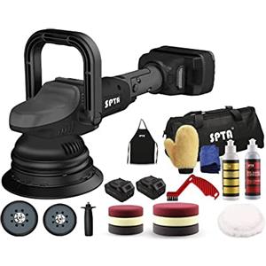 SPTA Lucidatrice rotorbitale a batteria, Lucidatrice Auto, 20V Rotorbitale Lucidatrice Eccentrica, 2 4000mAH Batteria, 7 velocità Variabile 2000-4800 OPM, 125mm Tamponi per lucidatura