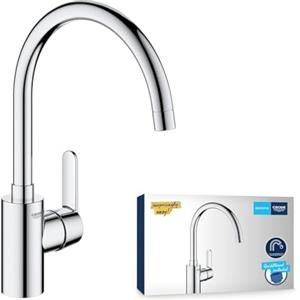 GROHE Get, rubinetto da cucina con beccuccio alto (rubinetto per la cucina, girevole a 150°, risparmio d'acqua grazie alla limitazione della quantità variabile, montaggio senza utensili), cromato