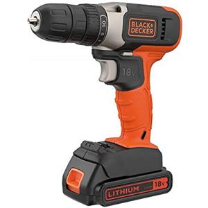 BLACK+DECKER Trapano avvitatore a batteria da 18 V, coppia massima 37 Nm, 10 posizioni di frizione, luce di lavoro a LED, batteria da 1,5 Ah e caricabatterie, BCD001C1-QW