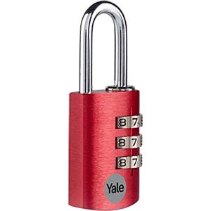 Yale Lucchetto in alluminio a combinazione YE3CB/28/126/1/CO rosso, corpo 28mm, arco in acciaio, combinazione a 3 cifre