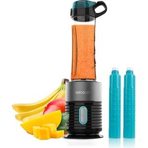 Cecotec Frullatore a bicchiere singolo Power Titanium Fresh&Go. 650 W, lama 4 fogli con rivestimento in titanio nero, include 2 tubi frigoriferi e 2 bicchieri resistenti da 600 ml