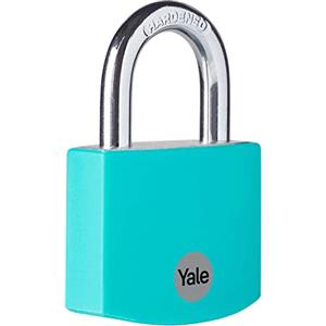 Yale Lucchetto in alluminio YE3B/32/116/1/TE verde acqua, corpo 32mm, arco in acciaio, 3 chiavi