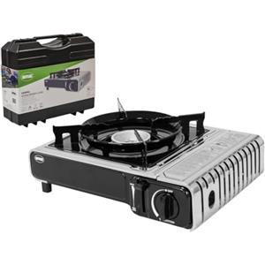 Amig - Fornello da Campeggio CAMP01 - Cucina Portatile - Kit Fornello Grill - Griglia in Alluminio Pressofuso + Piastra con Coperchio - Con Vassoio Raccogli Grassi in Acciaio - 1,8 kW Potenza