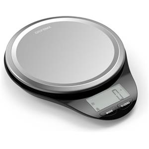 GRIFEMA GA2007 Bilancia da Cucina Digitale, 5 kg / 11 lb Precisione 1 g / 0.1 oz, Display LCD Retroilluminato, Funzione Tara, Conversione Liquidi, Piattaforma in Acciaio Inossidabile, Argento