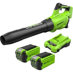 Greenworks GD40ABK2X Soffiatore Foglie Assiale a Batteria con Motore Brushless, 210km/h, 15,6m³/min, Due Batterie da 40V 2Ah e Caricabatterie, Garanzia 3 Anni