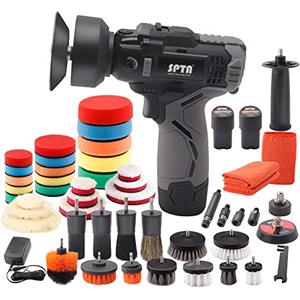 SPTA Lucidatrice Auto, Lucidatrice per Auto, Mini lucidatrice Senza Fili da 30mm/50mm/80mm Lucidatrice Auto, 2X Batteria, 37x Spugna per lucidatura Pad Per riparazioni e ripristino dei fari