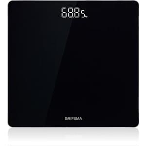 GRIFEMA GA2001-28 Bilancia Pesapersone Digitale, 180 kg / 400 lb Precisione 50 g / 0.1 lb, Display LED Grande, Vetro Temperato 5 mm, Accensione/Spegnimento Automatico, Batterie Incluse, 28x28 cm, Nero