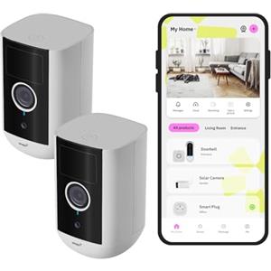 OMAJIN by Netatmo, 2 x Videocamera di Sorveglianza Esterna e Interna Wireless 2K, Visione 140°, IP65, SD/Cloud 64 GB, Rilevamento Movimenti/Persone, Batteria 9600mAh, Audio Bidirezionale, OBU-2OWC