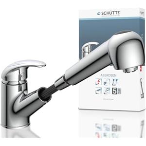 SCHÜTTE ABERDEEN 33379 Rubinetto da cucina a bassa pressione con doccetta estraibile, rubinetto da cucina con funzione anti-ritorno, miscelatore con miscelatore monocomando, rubinetto per lavello