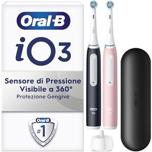 Oral-B Spazzolino Elettrico Ricaricabile iO 3 Rosa e Nero, 2 Spazzolino Elettrico Oral B, 2 Testine Di Ricambio, Custodia Da Viaggio. Confezione Doppia, Pulizia Denti Efficace