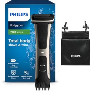 Philips BG7025/15 Bodygroom 7000 Depilatore Corpo da Uomo, Wet&Dry, Pettini Regolabili 3-11 mm, Testina 4D, Autonomia fino a 80 min