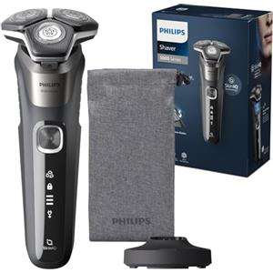 Philips Rasoio elettrico Philips S5000 - Rasoio elettrico Wet & Dry in grigio carbonio con 1 rifinitore a scomparsa, astuccio morbido, cappuccio di protezione e supporto di ricarica (modello S5887/13)