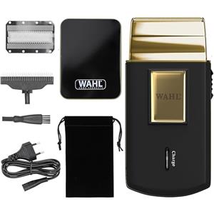 Wahl Travel Shaver Gold Edition Rasoio elettrico cordless e ricaricabile per uomo, ottimo per i viaggi, per tagliare capelli e barba, compatto e portatile