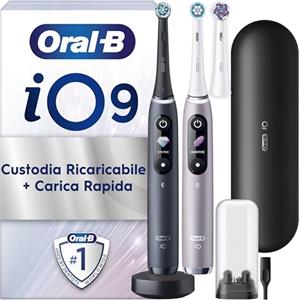 Oral-B Spazzolino Elettrico Ricaricabile iO 9 Nero e Rosa, 2 Spazzolino Elettrico Oral B, 3 Testine Di Ricambio, 1 Custodia Da Viaggio Ricaricabile, Confezione Doppia, 2 Spazzolini
