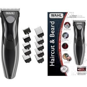 WAHL Haircut & Beard Taglia Capelli e Regolabarba di Precisione per Uomo, Senza Filo, a Batteria Ricaricabile; Per Capelli, Barba Lunga e Corta, Kit con 10 Pettini Guida, Pettine e Forbici