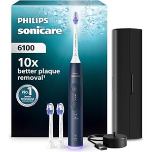 Philips Sonicare 6100, spazzolino elettrico sonico con 2 modalità di spazzolamento e 3 livelli di intensità, EasyStart, SmarTimer, custodia da viaggio, blu navy, modello HX7403/01 [Nuova tecnologia]