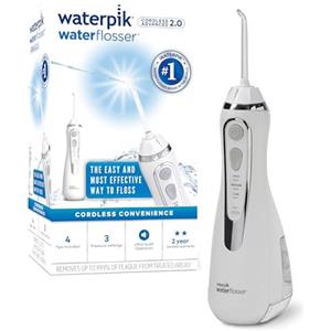 Waterpik Idropulsore Dentale Portatile, 3 Impostazioni di Pressione, Assicura la Rimozione Placca Dentale ed è Utilizzabile in Viaggio o in Bagni Piccoli, Batteria Ricaricabile, Bianco (WP-580EU)