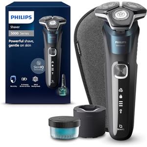 Philips Shaver Series 5000, rasoio elettrico Wet & Dry con tecnologia SkinIQ, rifinitore a scomparsa, custodia da viaggio, Quick Clean Pod, spazzolina per la pulizia, modello S5889/50
