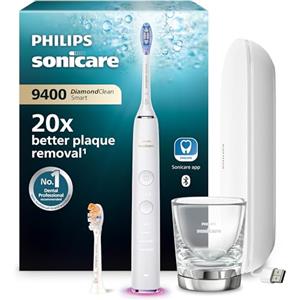 Philips Sonicare DiamondClean Smart 9400 spazzolino elettrico, spazzolino sonico con app, sensore di pressione, rilevamento della testina, bianco, modello HX9917/88