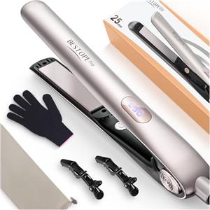 BESTOPE PRO Piastra Capelli Professionale 2-In-1, Ceramiche Antistatiche Ione Negativo, Display LCD, Pannello Flottante Ultra Lungo, 5 Impostazioni di Temperatura 120-230°C, Oro Champagne