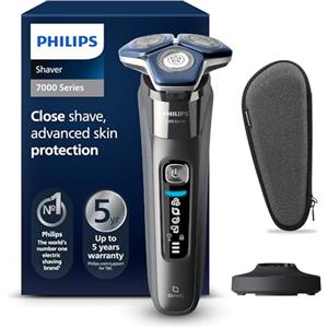 Philips Shaver Series 7000 - Rasoio elettrico da uomo, umido e asciutto, con tecnologia SkinIQ, rifinitore a scomparsa, base di ricarica, custodia da viaggio e spazzola di pulizia