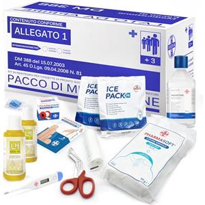 AIESI® kit di reintegro ALLEGATO 1 SENZA SFIGMOMANOMETRO pacco medicazione per cassetta armadietto di pronto soccorso aziende più 3 dipendenti, Conforme DM388/DL81, Made in Italy