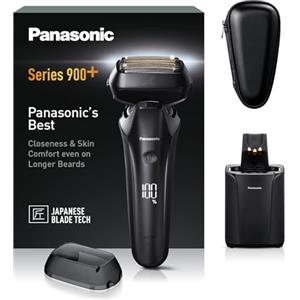 Panasonic Series 900+ ES-LS9A 6-Blade Wet & Dry Rasoio Elettrico Per Gli Uomini, Rasoio Elettrico Con Sensore Barba Reattivo, Pulizia Automatica E Sistema Di Ricarica, nero