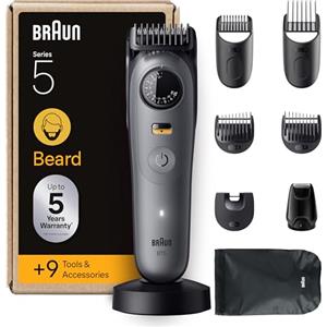 Braun Regolabarba Uomo Series 5, +9 Strumenti Di Styling, Rasoio Elettrico Barba, Lama Ultra Affilata, 120 Min di Autonomia, Impermeabile, Selettore di Precisione Con 40 Lunghezze, BT5565, Grigio
