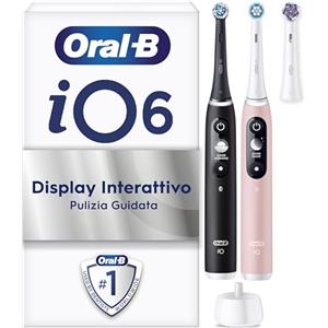 Oral-B Spazzolino Elettrico Ricaricabile iO 6 Nero e Rosa, 2 Spazzolino Elettrico Oral B, 3 Testine Di Ricambio, Confezione Doppia, Pulizia Denti Efficace