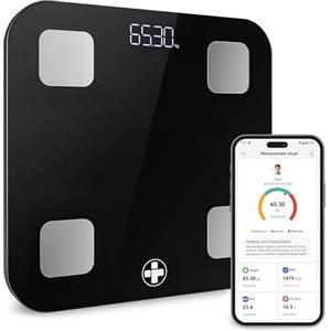 Reliance Medical Bilancia Smart BMI, Bilancia Digitale Rilevatore Corporeo con Display LED, Tracciamento Peso Accurato, Sincronizzazione con App di Fitness, 28cm x 28cm x 2,4cm, Confezione da 1