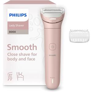 Philips Lady Shaver Serie 8000 - Rasoio senza filo, Wet & Dry, sistema di rasatura a 3 lame, testina di rasatura flessibile, luce LED, per corpo e gambe, 100 minuti di utilizzo, modello BRL129/00