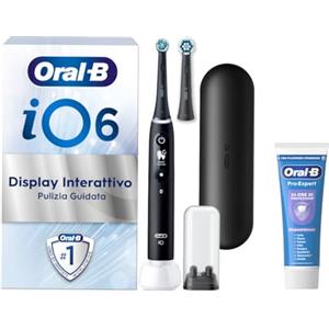 Oral-B Spazzolino Elettrico Ricaricabile iO 6N Nero, 1 Spazzolino Elettrico, 2 Testine Di Ricambio, Custodia Da Viaggio + 1 Dentifricio Oral-B Pro-Expert Sbiancante Delicato, Pulizia Denti