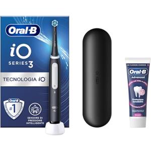 Oral-B Spazzolino Elettrico Ricaricabile iO 3 Nero, 1 Spazzolino Elettrico, 1 Testina Di Ricambio, Custodia Da Viaggio + Dentifricio Oral-B Advanced Protezione Sensibilità, Pulizia Denti