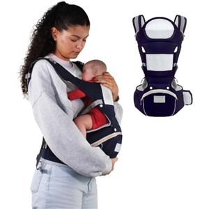 Mobiclinic® kids, Marsupio neonato, 6 in 1, Moley, Ergonomico, Multiposizione, 0-36 mesi, Pieghevole, Tasca con cerniera, Portabiberon, Cotone premium morbido, Per neonati e bambini (blu marino)