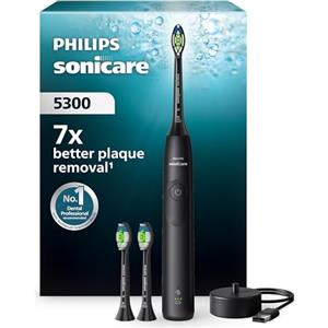 Philips Sonicare 5300 spazzolino elettrico sonico con 2 livelli di intensità, avviso di pressione, EasyStart, Smartimer e BrushPacer, nero, modello HX7101/04 [Nuova tecnologia]
