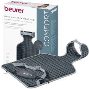 Beurer HK 64 Grey Termoforo per schiena e cervicale, termoforo con riscaldamento rapido e spegnimento automatico, di forma anatomica, 3 livelli di temperatura, lavabile, con cintura addominale