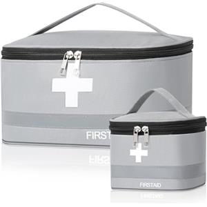 Cozary 2 Pezzi Kit Pronto Soccorso Vuota, Grande & Piccolo Cassetta Pronto Soccorso, Impermeabile Porta Medicine da Viaggio, per Outdoor Viaggio Ufficio Casa - Grigio